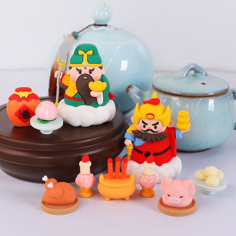 卡通赵公明关二爷财神软胶玩偶 车载摆件家居桌面办公工位装饰品