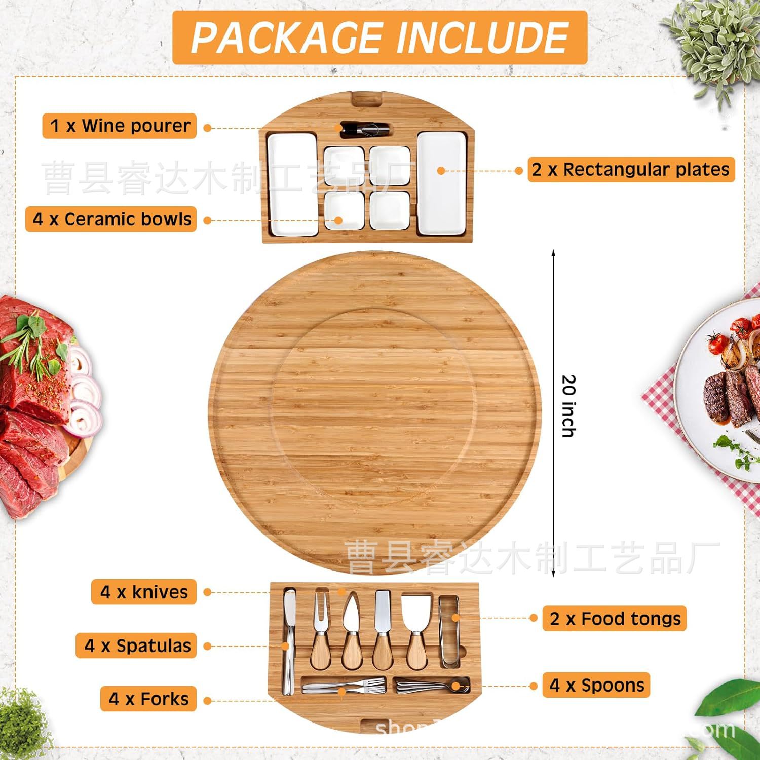 Juego de tablas de cortar de madera y bambú transfronterizo Platos de comedor multiusos con cuchillo y tenedor Pizza de pizarra Paletas de madera Tablero de cortar Amazon