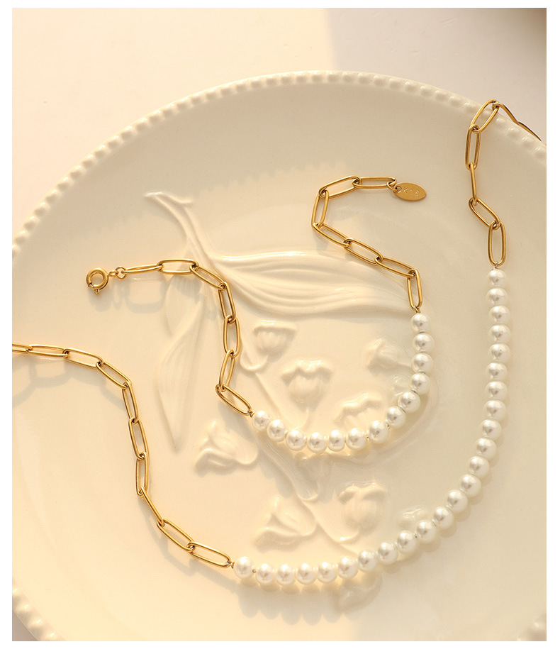 fashion titanium steel string pearl necklace bracelet set