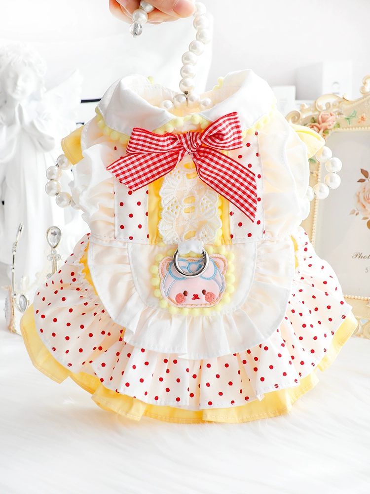 Одежда для собак, весенне-летнее тонкое платье принцессы для кошек, красный горошек, желтый медведь, тяга Лолиты, маленькие размеры, собаки Тедди, домашнее животное 4567