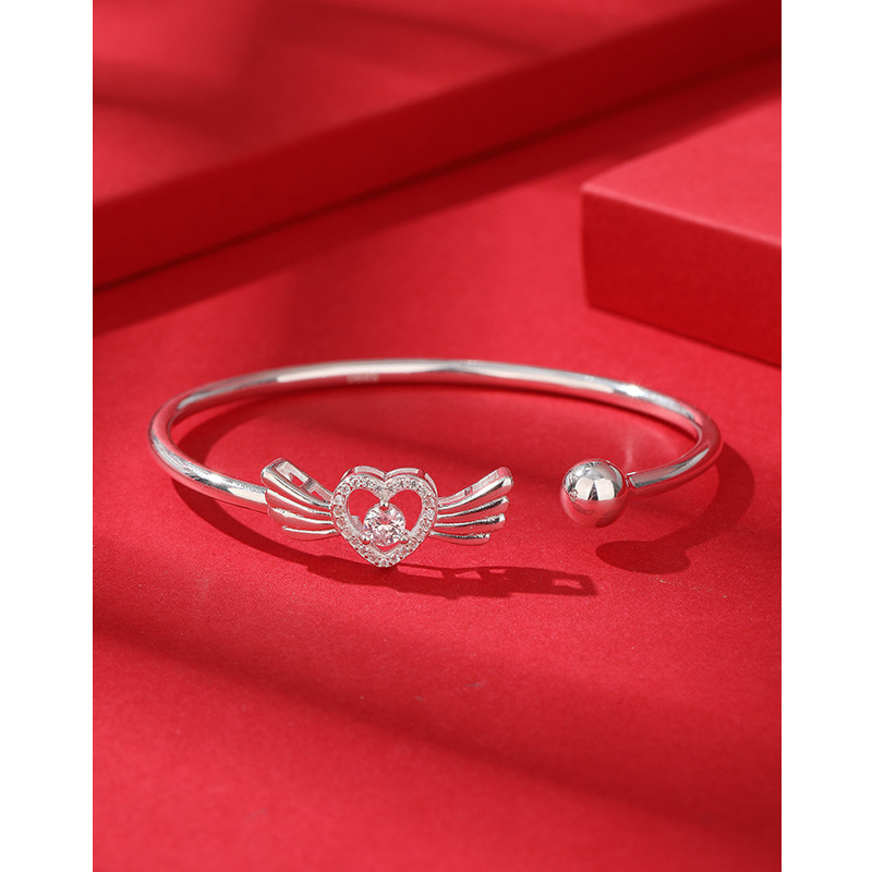 Amor diamante plata Pulsera hembra 990 plata pura abierto sólido joven nicho pulsera de plata esterlina pulsera para novia