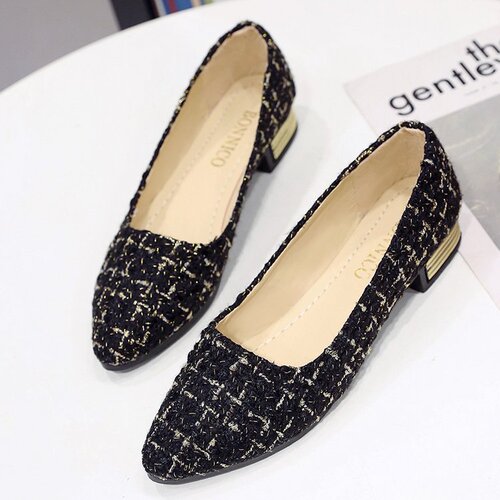 Women's Single Shoes 2024 Summer Autumn New Chanel Style Low-Top Color Block Plus Size Women's Canvas Slip-On Beanpole Shoes