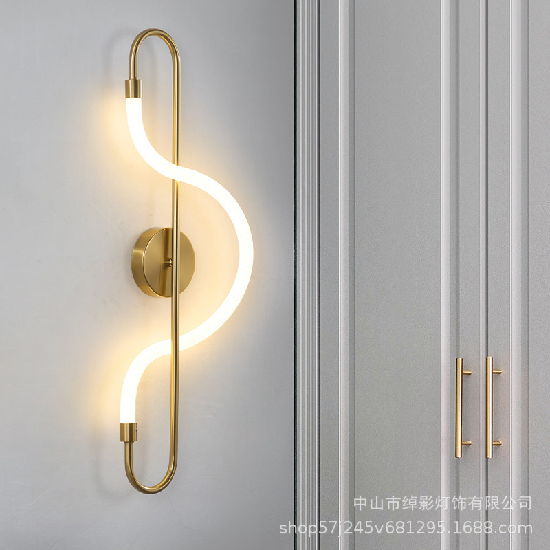 Modern Minimalist Art Musical Note Wall Lamp Silicone Luminous Line Winding Lamp Hotel Bedroom Bedside Background Wall Decoration