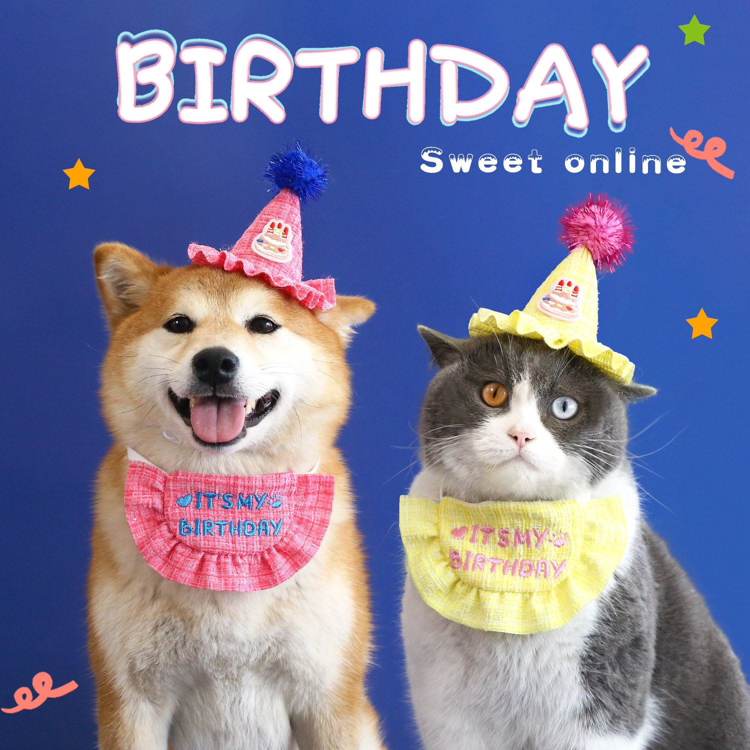 Juego de sombrero de babero de feliz cumpleaños para mascotas, gato bordado de encaje, cachorro, bufanda de saliva linda coreana, accesorios para la cabeza