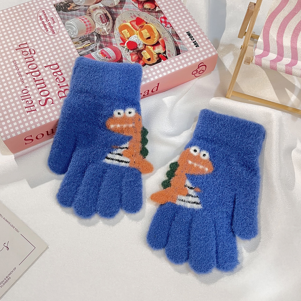 Otoño y invierno niños excavadora impresa dibujos animados adorables medio dedo flip escritura guantes de lana guantes calientes