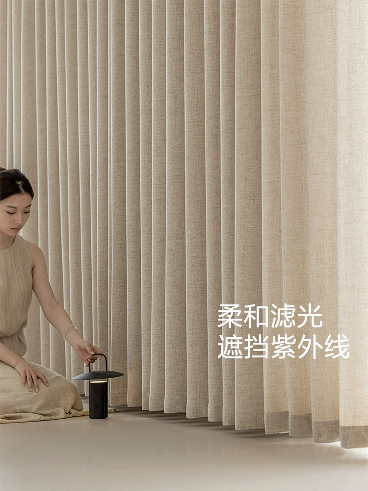 Linen gauze curtains semi-blacked shiny tea room Zen Japanese-style light-transparent cotton and linen cream balcony window shiny