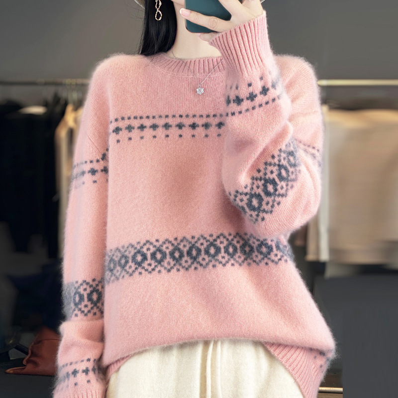 商场同款厚款羊毛衫女100纯羊毛宽松百搭针织上衣慵懒风女装毛衣|undefined