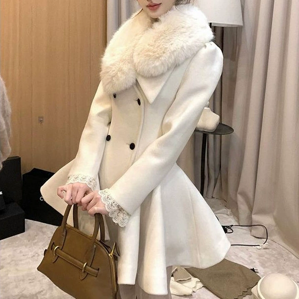 【Без мехового воротника】Утепленное шерстяное пальто с поясом, толстая шерстяная куртка для девушек с изысканным вкусом