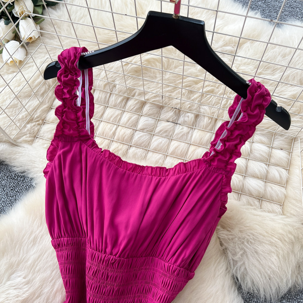 Women's French Romantic Style Halter Neck Ruffled Dress Slimming A-Line Summer Style Tie Waist Gown With Flowing Drape_ecoleips.com