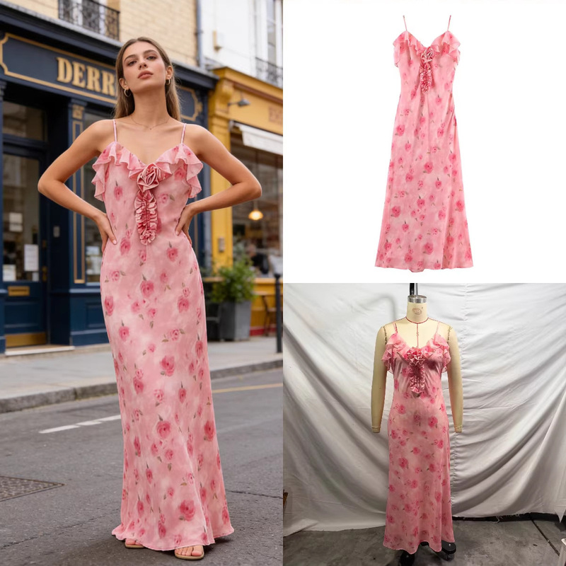 Z Brand Foreign Trade Cross-Border Ready Stock European and American Women's Clothing 2026 Spring New Ruffle-Trimmed Vacation Style Spaghetti Strap Dress Z Brand Foreign Trade Cross-Border Ready Stock European and American Women's Clothing 2026 Spring New Ruffle-Trimmed Vacation Style Spaghetti Strap Dress