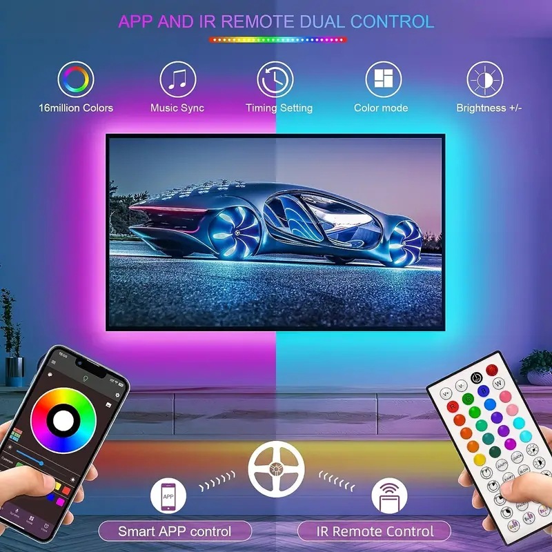 En stock traje de tira de luz LED 3535 de baja tensión RGB tira de luz autoadhesiva 44 clave de música de infrarrojos Bluetooth llevó la luz