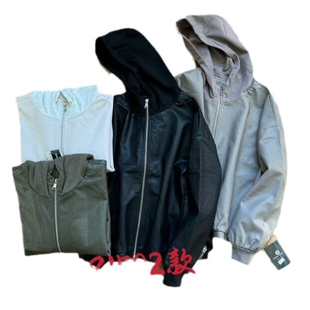 Polyurethane spring jacket with hood, cardigan, Korean style, oversize