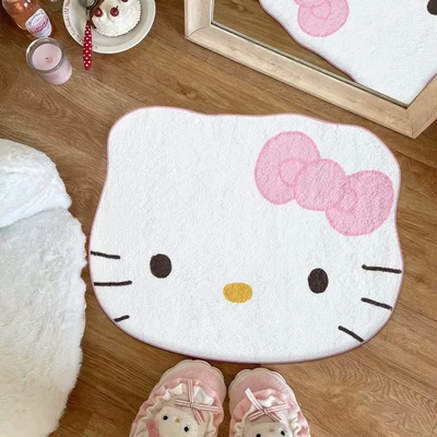 Cartoon Hello Kitty Floor Mat Imitation Cashmere Living Room Bedroom Decoration Non-Slip Cooling Bathtub Bathroom Absorbent Car Floor Mats (Avtomobil döşəmə paspasları) - white-hello-kitty-flat-imitation-cashmere-4060cm-skin-friendly-imitation-cashmere