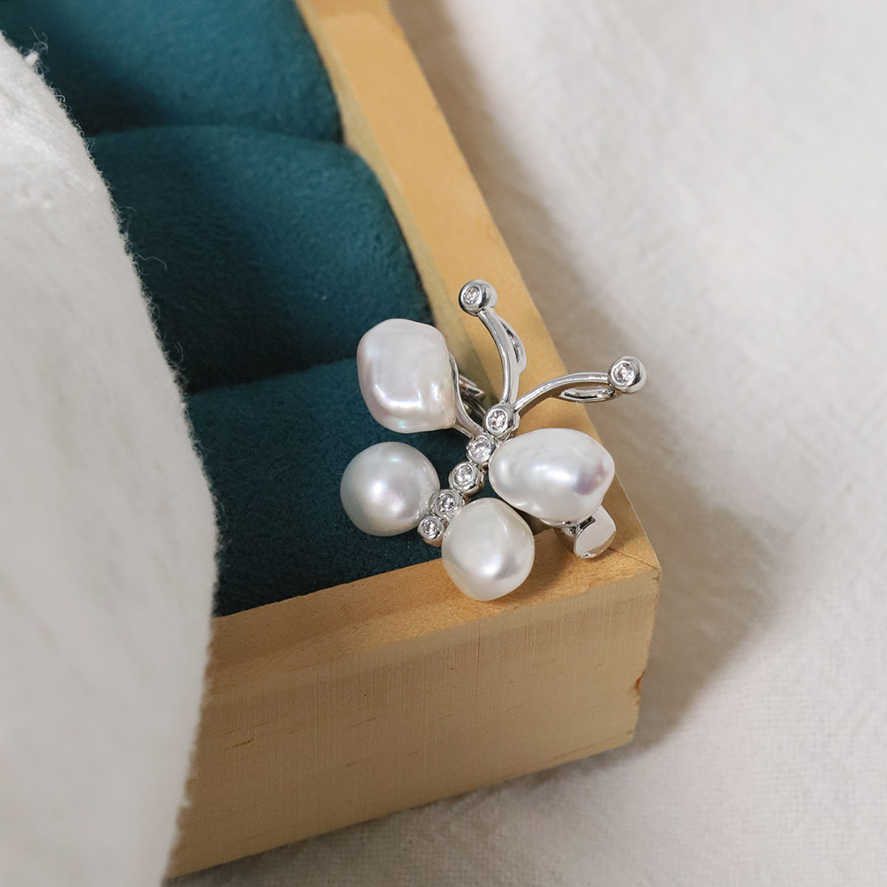 925 plata mariposa broche colgante dos usados temperamento femenino broche de perla barroco flor simple accesorios joyas image 2
