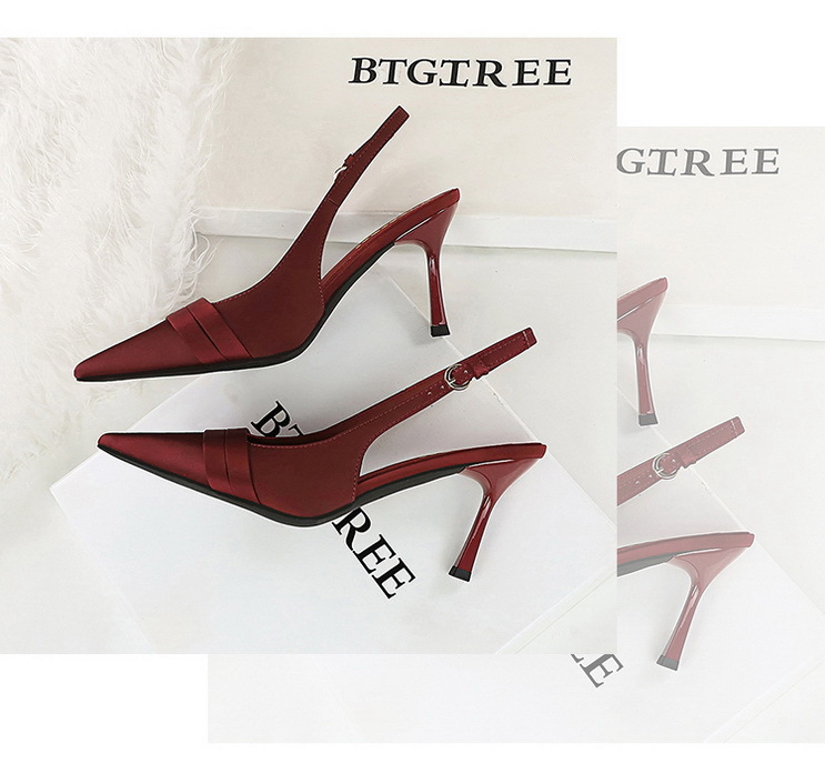 Escarpins élégants à bout pointu en satin avec dos ouvert et bride à la cheville - Escarpins pour femmes pour fêtes et soirées_voghion.com