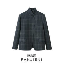 ZR外贸批发 欧美风女装 中式复古小众格子长袖西装外套 8504981