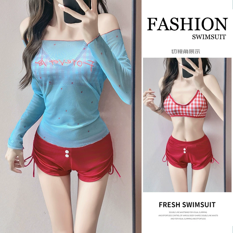 Купальник для женщин 2025, новая одежда допамина, разделенное бикини, комплект из четырех предметов, блузка с длинными рукавами Pure Desire, защита от солнца, горячая весна