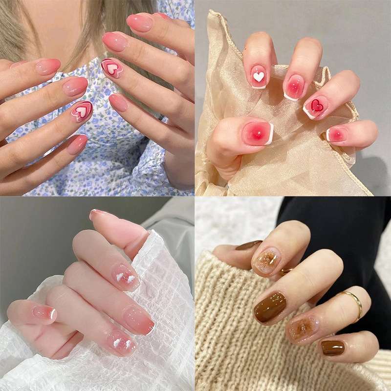 [Clearance] Xiaohongshu Short Wearable Nails Pure Desire Whitening Blush Nail Stickers Wearable Nail Tips
