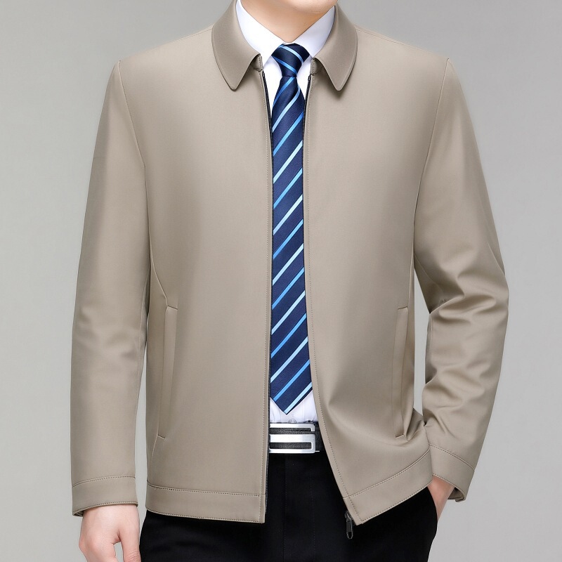 Men's Mulberry Silk Jacket for Spring and Autumn, Business Casual Middle-Aged Men's Coat, Wrinkle-Free Lapel Dad Jacket Men's Mulberry Silk Jacket for Spring and Autumn, Business Casual Middle-Aged Men's Coat, Wrinkle-Free Lapel Dad Jacket