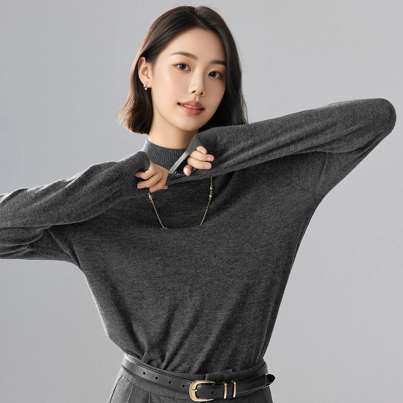 Machine Washable 100% Ultra-Fine Pure Wool Sweater for Women, Autumn and Winter Half Turtleneck Sweater, Loose Knitted Bottoming Sweater for Women Machine Washable 100% Ultra-Fine Pure Wool Sweater for Women, Autumn and Winter Half Turtleneck Sweater, Loose Knitted Bottoming Sweater for Women