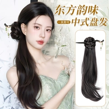 现货马盘发新中式辫子配旗袍仿真发古风侧旗袍国风假发辫发型发簪