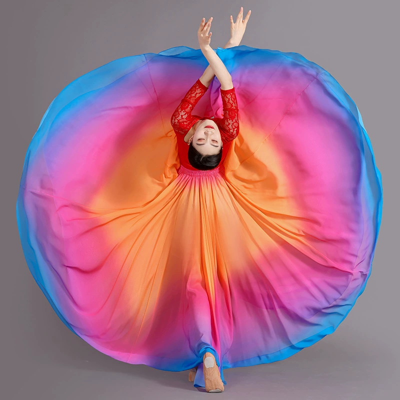 Classical Dance Large Swing Skirt Modern Dance Half-Length Practice Long Skirt Female Adult Xinjiang Square Dance Performance Gauze Skirt Elegant