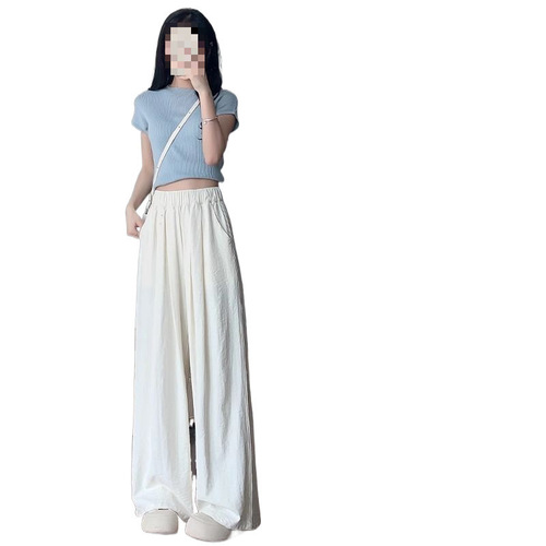 White cream Yamamoto pants for women's spring and summer 2026 new high-waist casual small texture ice silk wide-leg pants