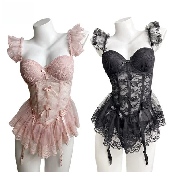 French style sexy corset sexy lingerie vest outer wear pure waist lace mesh Fishbone bra bra suit