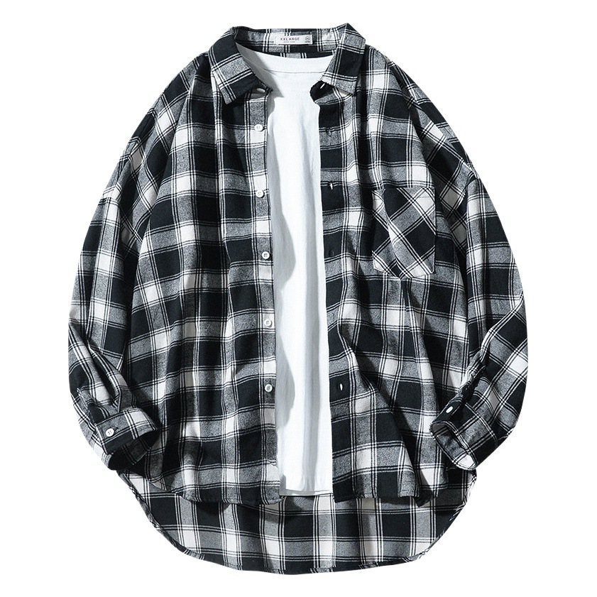 Marca de moda japonesa camisa de manga larga a cuadros hombres sueltos todo partido casual invierno pareja ropa de trabajo chaqueta camisa abrigo moda
