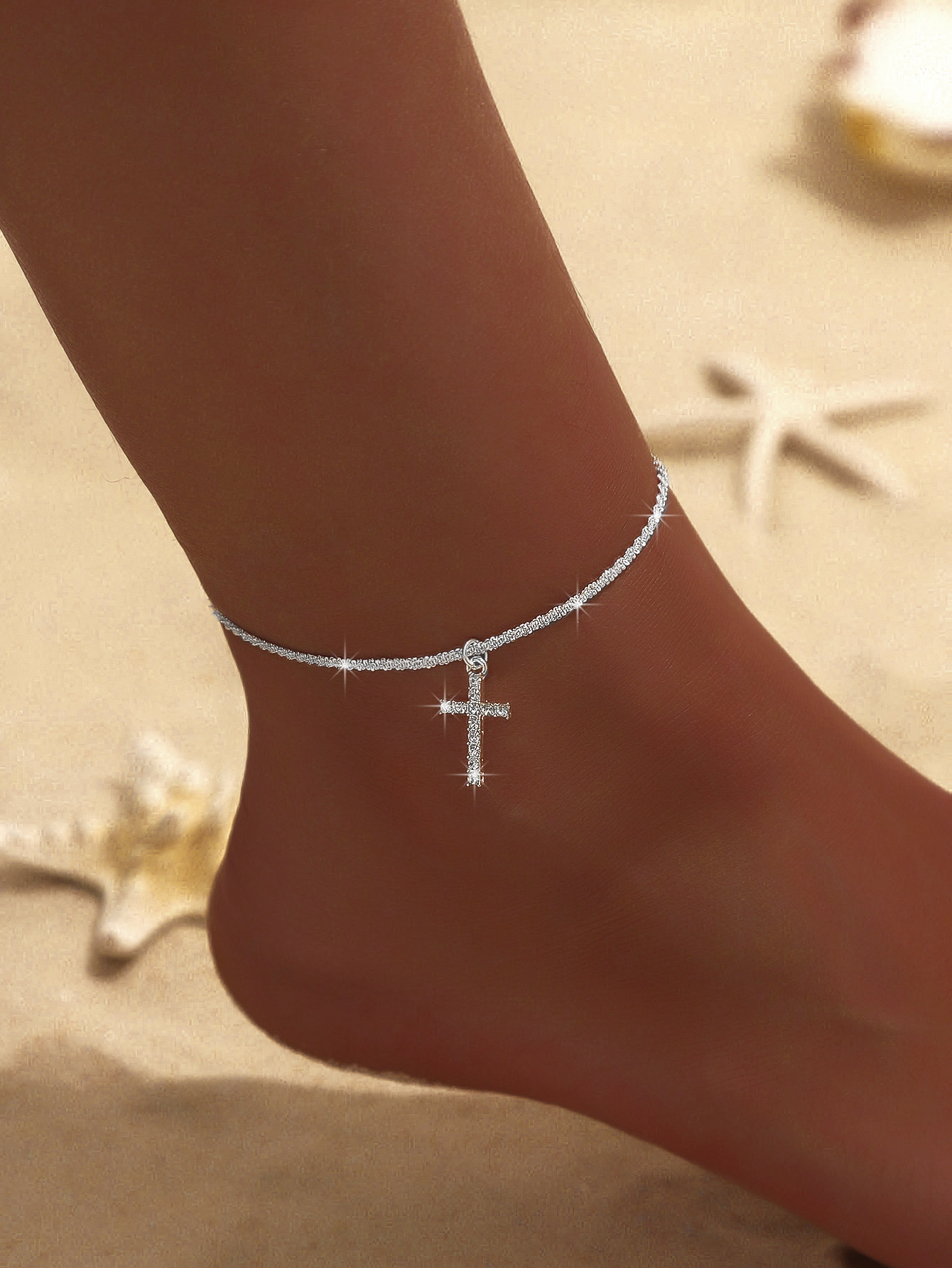 15g Weight Anklet Classification 1 Piece Quantity Casual Occasion Alloy, Copper Material Cross Pattern Women's Gender Beach, Simple Style Style Wholesale Jewelry Beach Simple Style Cross Alloy Copper Anklet 7