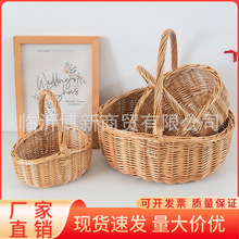 藤编户外野餐手提篮田园柳编购物鸡蛋篮蔬菜收纳篮水果提篮馒头筐