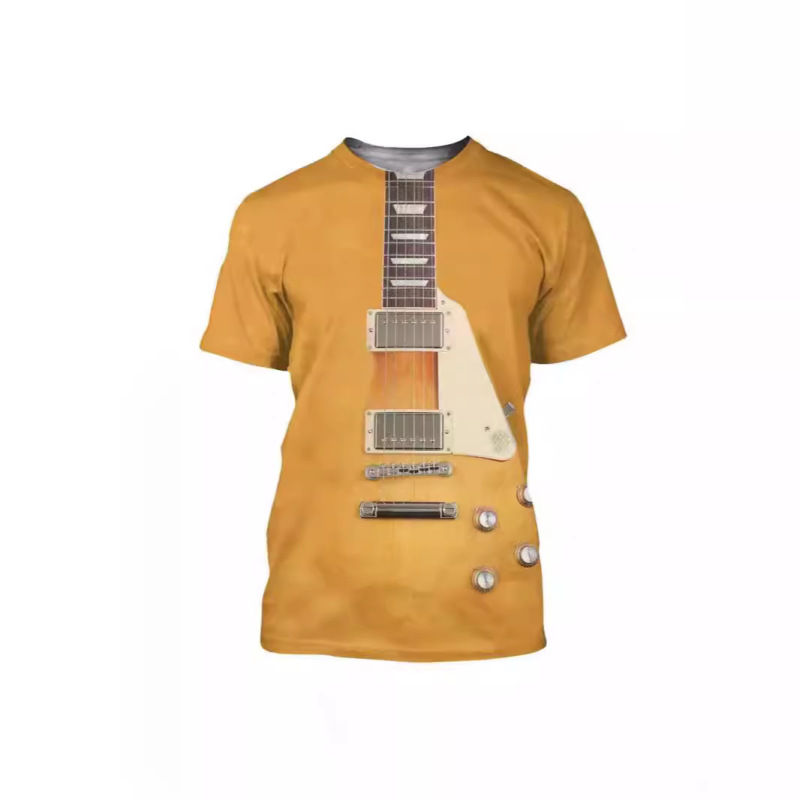 Summer Street Wear Men's Oversized Clothing 3D Print Acoustic Guitar T-Shirt Women's Round Neck Saxophone