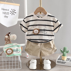 Children's Summer New Striped Crew Neck Short Sleeve Set Baby Casual Shorts Two Piece Wholesale Dropshipping