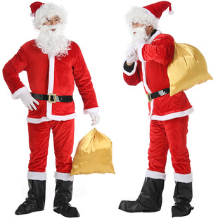 Santa Claus Costume Full Costume Men and Women Clothes Golden Velvet Costume Holiday Party Dress Up Christmas Clothes
