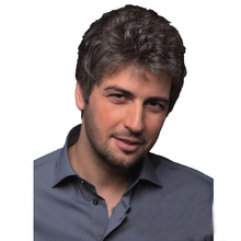 外贸欧美中年男士假发蓬松逼真短卷发黑灰混色逼真自然化纤发头套