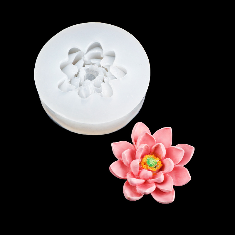 Die hecho a mano flor de loto molde de silicona fondant chocolate decoración de pastel pudín yeso epoxi molde de silicona