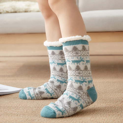 Cross-border Christmas floor socks for adults and women snow socks for home sleep slippers socks leg covers carpet socks non-slip wholesale