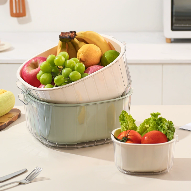 Легкая Роскошная двухслойная корзина для слива из ПЭТ, кухонная полая раковина для мытья овощей, корзина для фруктов, многофункциональная раковина с фильтром для воды для волос