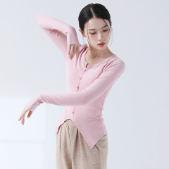 現代のダンスの練習服の長袖の修身ニットの上着はフォークをつけます。