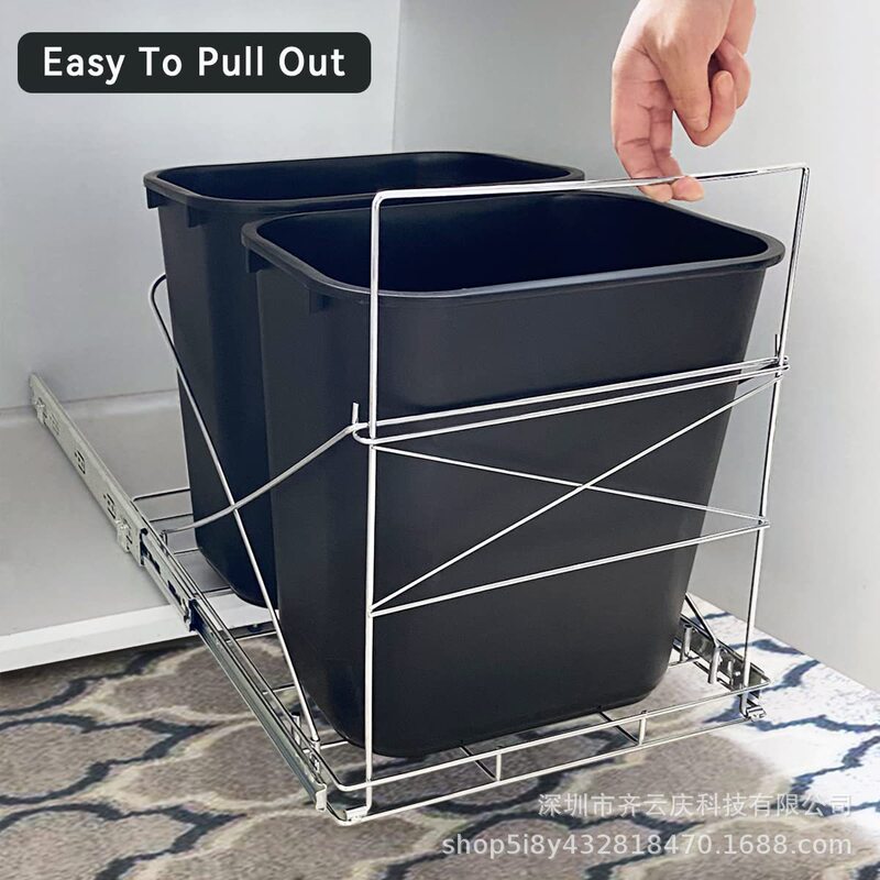 Pull-out kitchen cabinet double trash can rack cabinet adjustable trash can slide rail rack kitchen sink rolling carriage