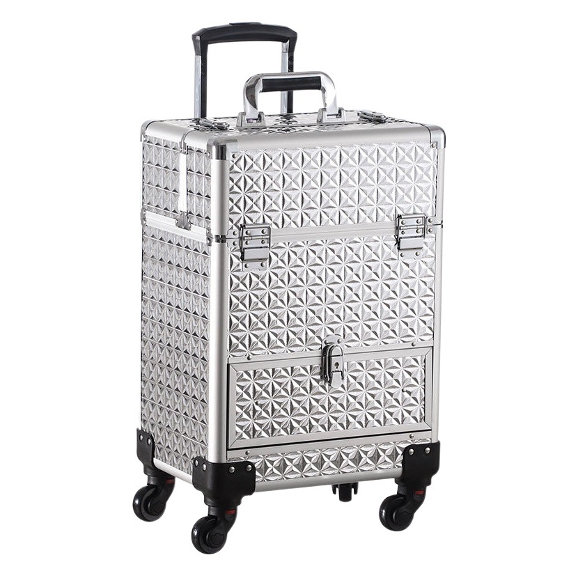 Profesional carro cosmético caso de uñas tatuaje bordado pelo caja de almacenamiento maquillaje artista Caja de Herramientas fábrica pelo liso