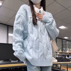 加绒加厚唯美超仙软糯圆领麻花毛衣女学生秋冬韩版慵懒减龄宽松厚