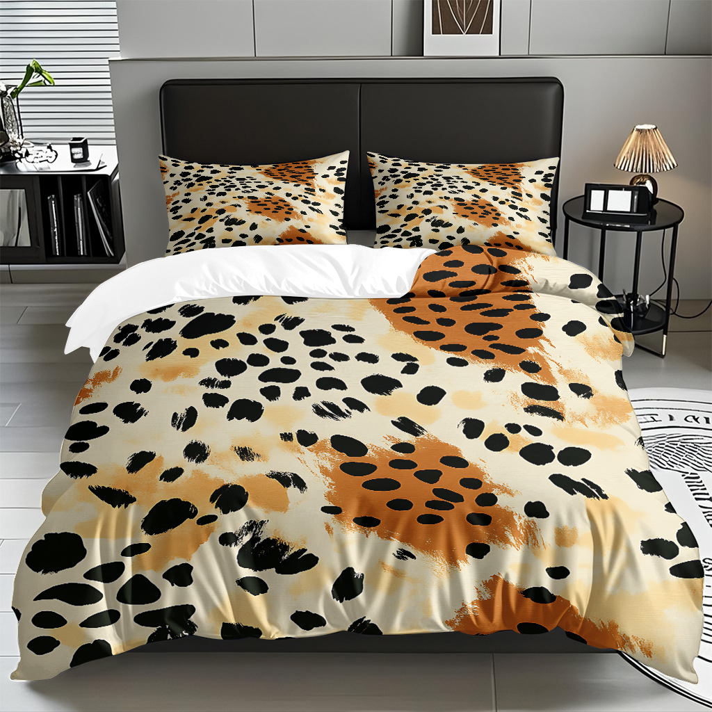TEMU / JIT comercio exterior textil doméstico transfronterizo impresión digital de leopardo de alta definición colcha de colcha de almohada kit de ropa de cama para hacer dibujos