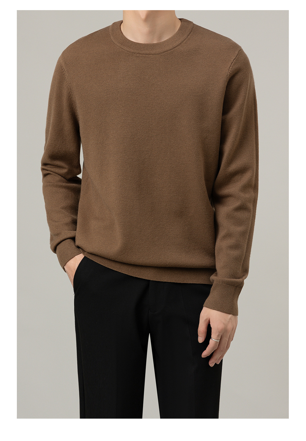 Suéter de hombre otoño y invierno nuevo cuello redondo caliente delgado casual hombre camiseta de fondo de color sólido de moda de hombre