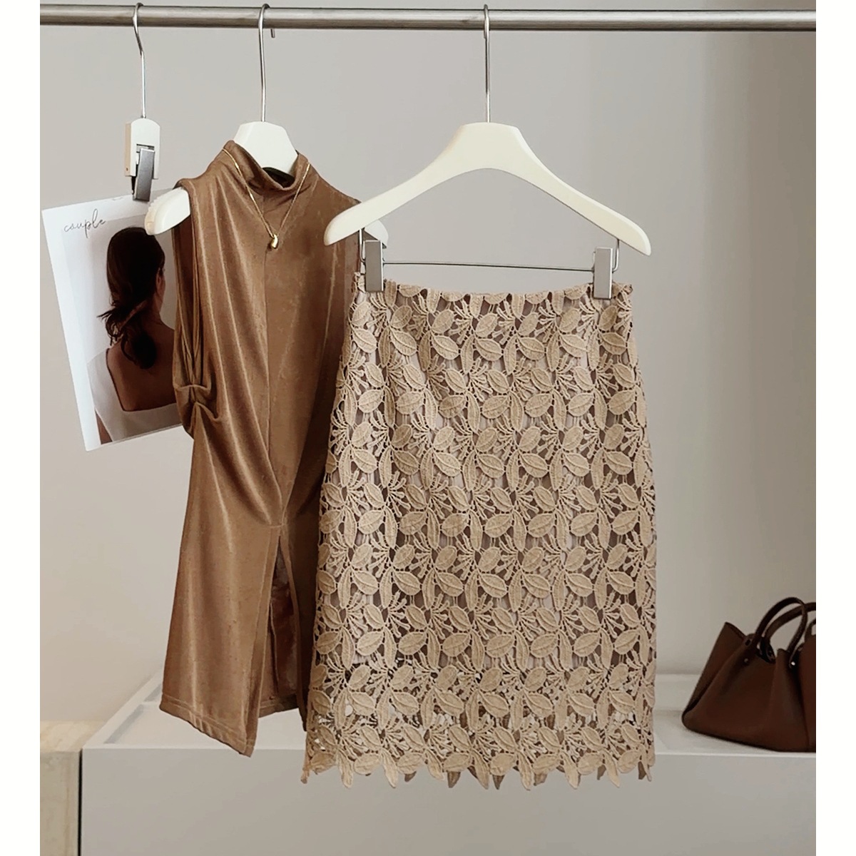 Women's Lace Embroidered Hollow out Midi Skirt High Waist Slimming Sexy A-Line Bodycon for Summer Versatile Fashionable Bottoms_ecoleips.com