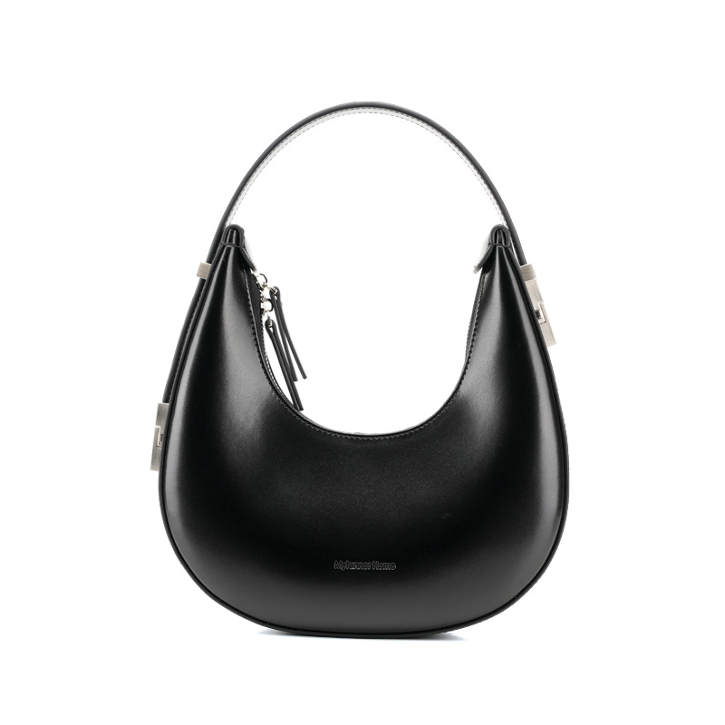 Women's Cowhide Crescent Bag Versatile Genuine Leather Commuter Underarm Bag Black Half Moon Shoulder Bag Luxury Handbag - Thumbnail 6