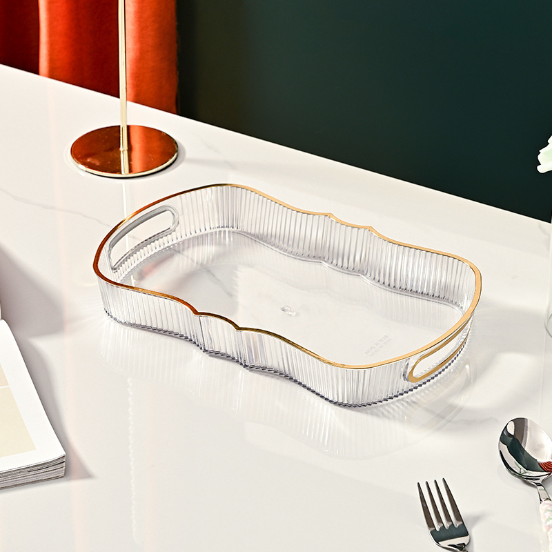 Luz de lujo rectangular borde dorado taza de agua bandeja de té taza de té del hogar sala de estar bandeja de fruta taza juego de té bandeja de almacenamiento