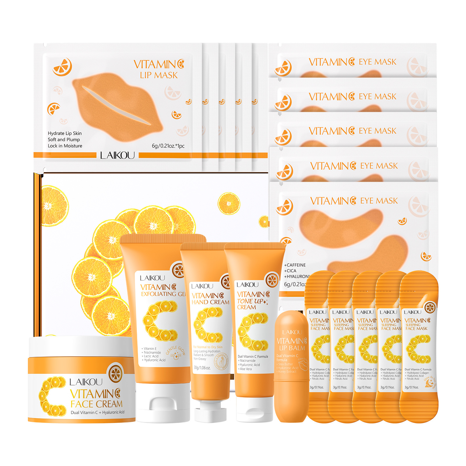 Transfronterizo LAIKOUFENYI Vitamina C serie combinación hidratación humectante productos de cuidado de la piel paquete de caja Inglés FDA productos de cuidado de la piel
