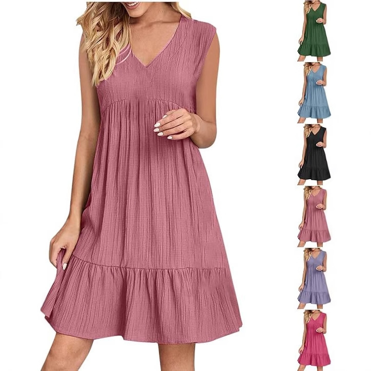 2025 Cross-Border Women's Summer Dress Sleeveless V-Neck Niche Design Fashion Casual Elegant Line Dress