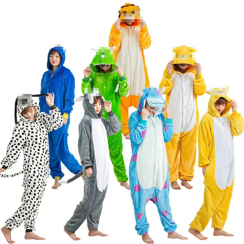 秋冬法兰绒睡衣独角兽情侣款加厚儿童卡通连体恐龙动物家居服批发